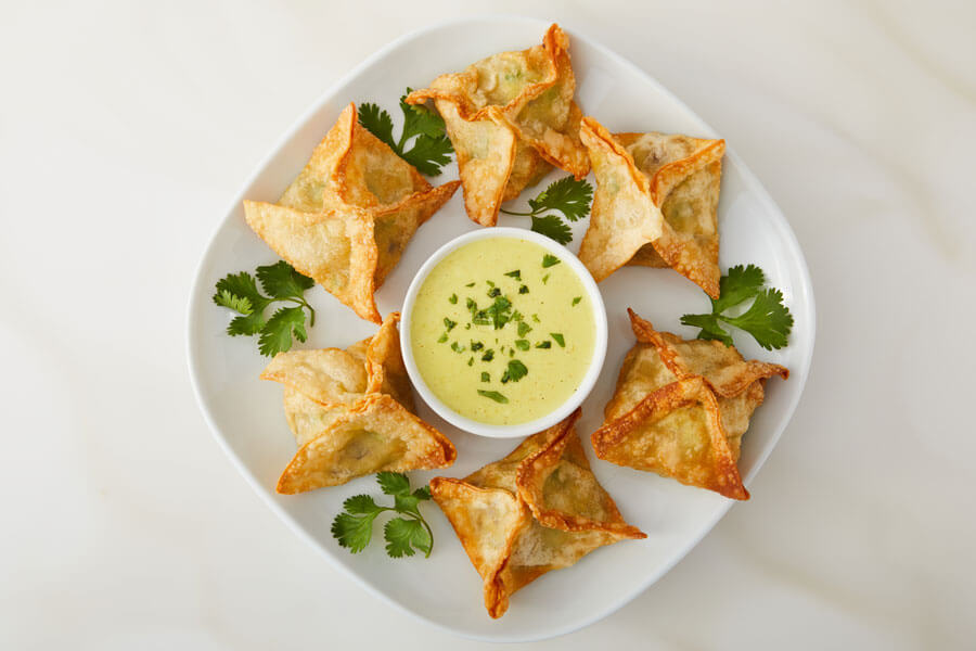 Indian Samosas with Curried Extra Melt Cheese Sauce recipe